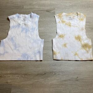 Blue and white cropped top and brown and white cropped top 2pc bundle sizes M/S
